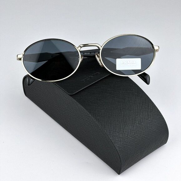 NEW Prada PR65ZS ZVN09T Pale Gold Dark Grey Oval Metal Unisex Sunglasses - Picture 2 of 14